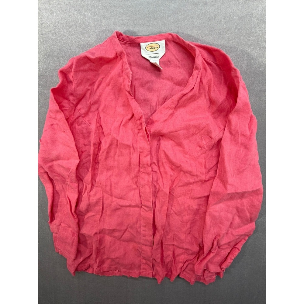 Talbots Irish Linen Long Sleeve Women Shirt Button Up Pink Size 4 Hidden Buttons